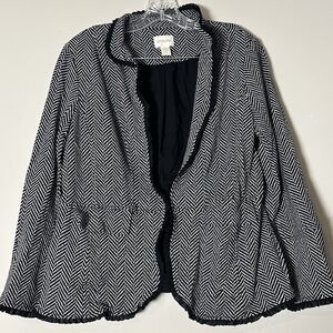 3/$48 Chico's Black White Herringbone Ponte Blazer Jacket Sz 2 WorkCore Business